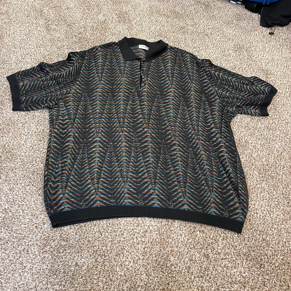 Men's XXL Vintage St. Croix Shop Peacock Feather Rainbow Colored Polo Shirt